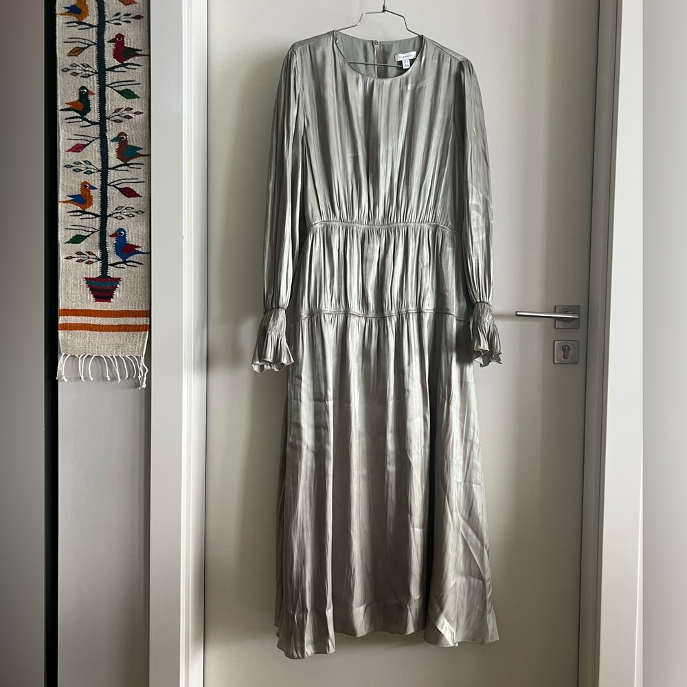 TopshopxNordstrom Sage and Shimmery Smocked Dress